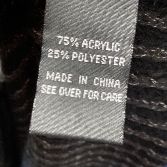 Fortune + Ivy Sweater L Waffle Knit Open Front Long Cardigan Pockets Black Grey - Picture 6 of 8